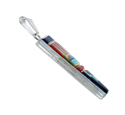 Native American Zuni Multicolor Inlay Sterling Silver Sun Pendant NX11715
